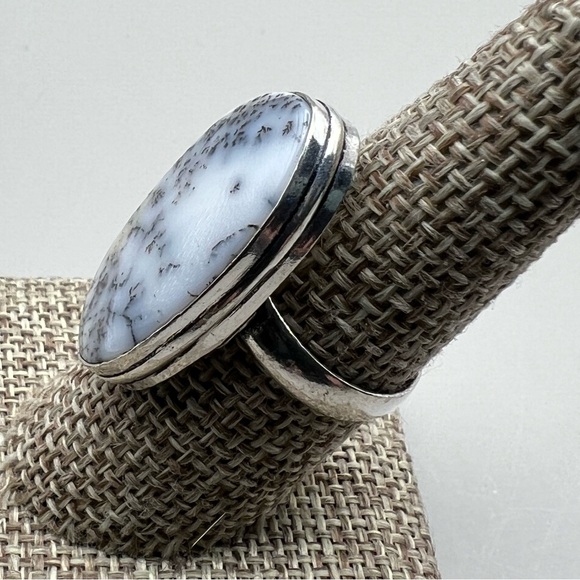 New Dendritic Dendrite Opal Crystal Stone Silver Overlay Ring Size 7.5 - Picture 3 of 7